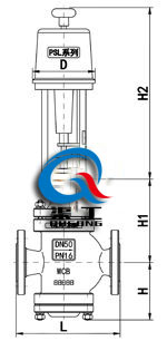 電動雙座調節(jié)閥配PSL執(zhí)行器尺寸圖